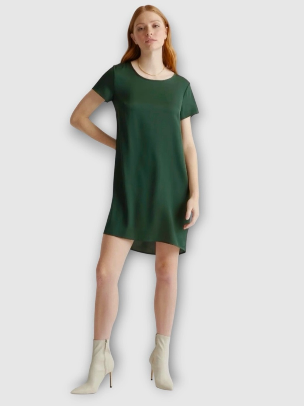 NWT Quince Washable Stretch Silk Tee Dress in Forest Green Size L - Picture 8 of 8